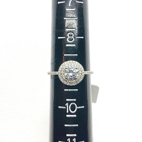 𝅺SIZE 9 925 Round Cut CZ Halo Ring - Picture 10 of 12
